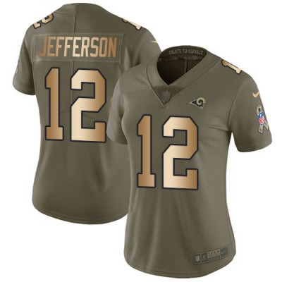 Nike Los Angeles Rams #12 Van Jefferson OliveGold Women's Stitched NFL Limited 2017 Salute To Service Jersey